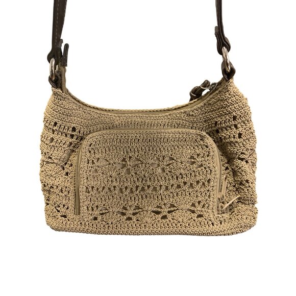 Woven Crochet Mini Shoulder Bag Zip Pocket Boho Hippie Sand - Picture 3 of 7